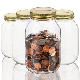 Large Coin Bank Jar Tip Jar with Slotted Pink Lid Holds Over $350 in Coins, Used for Piggy Bank, Raffle Ticket Drawing, Donation, Made in USA