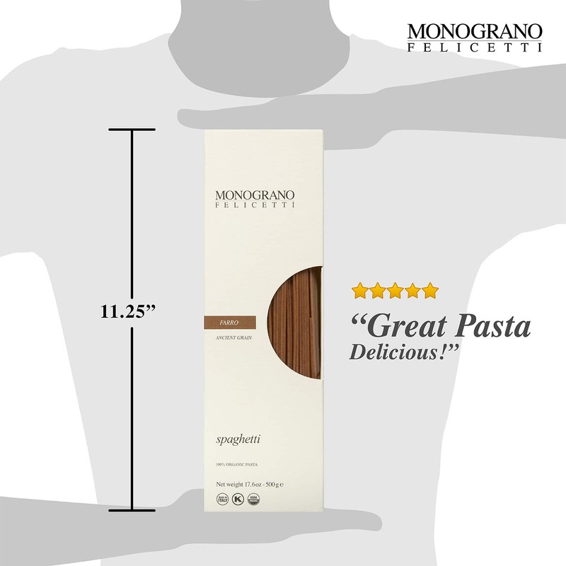 Monograno Felicetti Farro Spaghetti Pasta Italian Organic Non-GMO 17.6oz (500g)