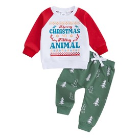 Himllauen Baby Boys Girls Christmas Outfits Crew Neck Long Sleeve Baby Christmas Clothes Letters Print Embroidery Sweatshirt and Sweatpant (Red 4, 3-6 Months)