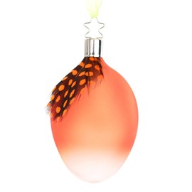 Inge-glas Weightless Easter Egg Hanging Light Orange Matt with Feather Height Approx. 8 cm