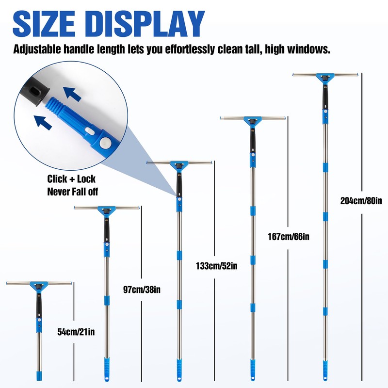Window Cleaning Kit with Bucket, Squeegee, Scrubber & 80in Handle,