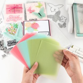 Briartw 90 Sheets 4.25x5.5 Colored Frosted Smooth Vellum Paper Sheets,100gsm/37lb Heat Resistant Translucent Tracing Paper,Five-Colored See-Through Paper for Stamping,Embossing,Die Cutting