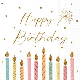 IHR Ideal Home Range Cocktail Napkins Disposable 3-Ply Paper Party Napkin Pack, 5" x 5", Happy Candles, 20-Count