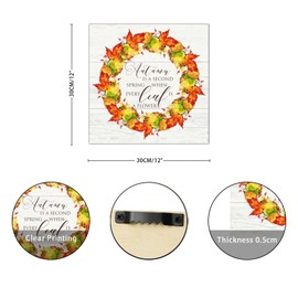Autumn Is A Second Spring Wood Sign Fall Maple Leaves Wreath Plaque Harvest Thanksgiving Farmhouse Woodshop Garage Wall Decoration For Home Front Door Porch Garden Yard Housewarming Gift 12x12in