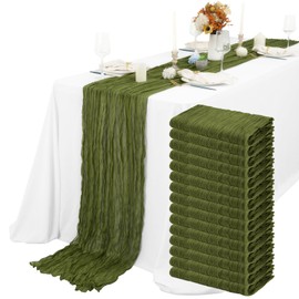 15 Packs Cheesecloth Table Runner Olive Green Semi-Sheer Table Runner 55x300cm, Dark Green Rustic Gauze Boho Table Runner, Wedding Table Decor Table Cloth for Bridal Shower Party Wedding Holiday