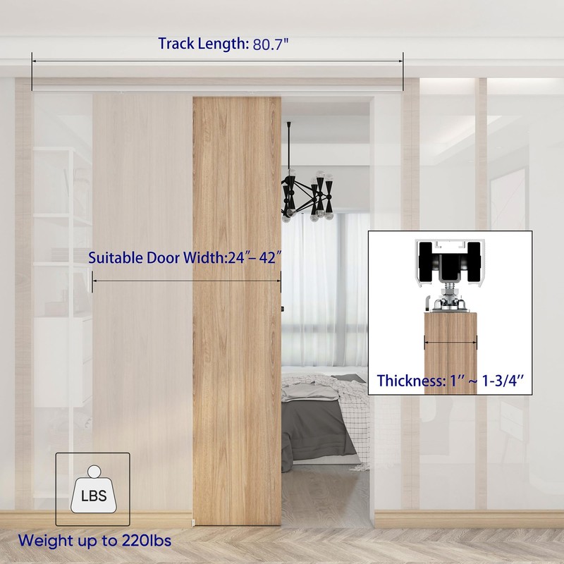 JUBEST 7FT Commercial Grade Pocket Door Hardware and Track Set,