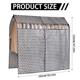 PLUSHCEWT 150*120cm Clothes Garment Rail Strong Zipped Cover, Clothes Garment Rail Dustproof Clothes Rail Clothes Cover Protective Bag Sturdy Zip Cover Single Hat Rack Clothing Cover Clothes (Black)