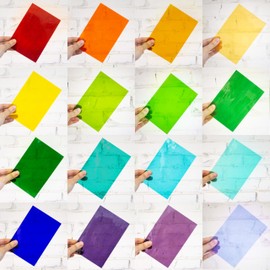 Halandar 16 Pcs 4x6 in Stained Glass Sheets Kit, Glass Cathedral Art, Mosaic Glass, Bright Color Glass Sheets Supplies with (7/32in) Copper Foil Tape and Gloves for Glass Lovers DIY (Transparent)