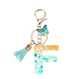 TRAVELKNOT Schlüsselanhänger Buchstabe Mädchen Damen Süß Quasten Schmetterling Keychain Schultasche Auto Personalisierte Geschenke Blau