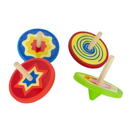 GICO Wooden Colourful Wooden Spinning Top Set with 4 Colourful Spinning Tops Height 5.5 cm Diameter 5.5 cm 6468