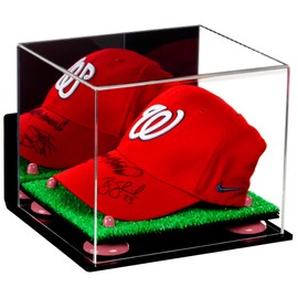 Better Display Cases Versatile Acrylic Display Case - Small Rectangle Box with Mirror, Wall Mount, Pink Risers and Turf Base 8.75" x 7.75" x 7" (V21)