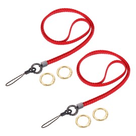 sourcing map 2Pcs Woven Neck Lanyards, 15.4" Leather Handmade Keychain Strap ID Badges Holder Lanyards for Clutch Cellphone Keychain Wallet Purse Accessories, Red