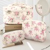 GISMTR 3Pcs Cotton Quilted Makeup Bag Large Travel Cosmetic Bag