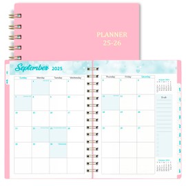 Day Planner 2025-2026, 6.1" x 8.3", Jul.2025-Jun.2026, Weekly and Monthly Planner, 2025 Agenda with Tabs & Pocket, 100GSM Thick Paper, Pink