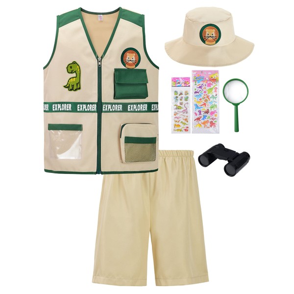 ReliBeauty Kids Explorer Kit Role for Play- Cargo Vest, Pants and Hat Set, 3T/100 White