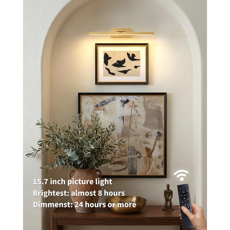 PUSU Picture Lights Set of 2, Gold Cordless 15.7 inch