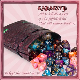 Byhoo Dice Bag of DND Can Cover 6 Dice Sets, Glow in The Dark Eyes D and D Dice Storage Pouch, Purple Dragon Leather Coins Bag for Fantasy Dragons and Dungeons Games Accessories, Drawstring Dice Pouch