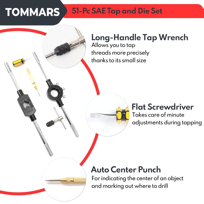 TOMMARS 51-Pc 1/4-20 to 1-14 Jumbo Tap and Die Set