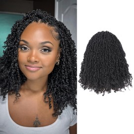 Pelokaa Yanky Twist Crochet Hair - 8 Inch 8 Packs (240 Strands) Natural Black Pre-twisted Fluffy Spring Passion Micro Mini Twist, Pre-Looped Short Curly Crochet Braids Braiding Hair (8 Inch, 1B-8P)