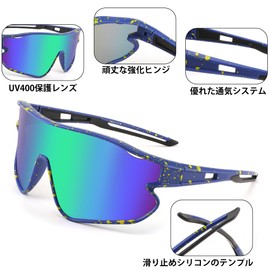 Karsaer E1229 Kids Sunglasses, Unisex, Youth Sunglasses, Sports Sunglasses, UV 400 UV Protection, Baseball, Tennis, Running, Softball, Cycling, Unisex, 006 Blue/Yellow Frame & Green Lens