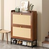 SUPERLELE Rattan Shoe Storage Cabinet, Entryway Slim Shoe Rack with