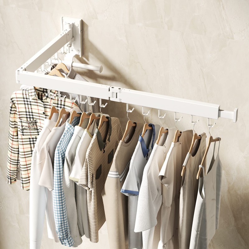 BOQORAD Wall Mounted Clothes Hanger Rack, Clothes Drying Rack,Laundry Drying