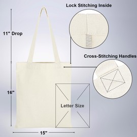 Muka 4 Pack Heavy Duty Canvas Tote Bag, 12oz Cotton Natural DIY Grocery Bag 15 x 16 Inch