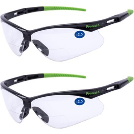 ProtectX Bifocal Reading Safety Glasses 2.5 Diopter, Eye Protection Glasses for Men, ANSI Z87.1 Impact Resistant Anti-Fog Wrap-Around Lenses, Protective Eyewear for Work, Indoor/Outdoor Use- 2 Pack