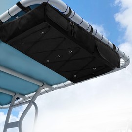 MDSTOP T-Top Storage Bag, Boat Life Jackets Bag Can Secure 4 Fishing Rods, Hold 4 Type II Life Jackets, for Most T-Top Hard Tops, Bimini-Tops, Pontoon Tops(Life Jackets not Included)