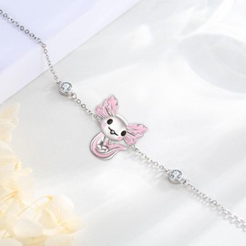 Axolotl Bracelet 925 Sterling Silver Pink Newt Adjustable Bracelet Animal Link for Women Mexican Salamande Axolotl Jewelry Gifts for Daughter Her Birthay