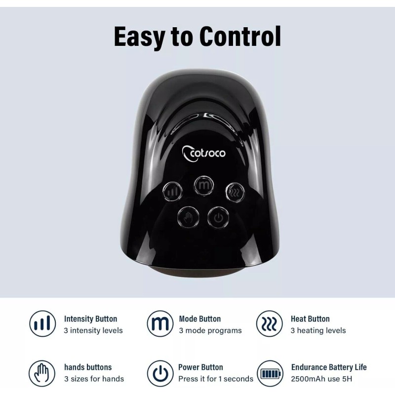 cotsoco Cordless Hand Massager with Heat and Compression for Arthritis