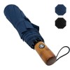 Pumi-geous Wooden Handle Umbrella Automatic Windproof Lightweight Collapsible Backpack Travel