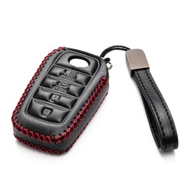 Vitodeco Genuine Leather Smart Key Fob Case Compatible with Land Cruiser, 4Runner, Highlander, RAV4, Camry, Grand Highlander, Sequoia (2019 - 2026 Models) - 4-Button, Black/Red