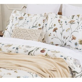 DAUAOTO King Size Duvet Cover Set - 104"X90" Cover + 2 Pillow Shams, Cotton Floral Garden Bedding Sets