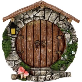 Brown Fairy Gardens Doors and Windows for Trees Mini Fairy Statues Wall and Trees Outdoor Wooden Doors and Windows in The Yard Gardens Tree Sculptures and Statues Accessories