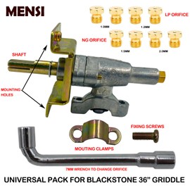 MENSI Gas Control Valve Fits for 36" Blackstone Tabletop Griddle 4 Burner and 2 Burner Grill 1554, 1565 Replacement Valve 2 Packs with Universal Orifice to Get Higher or Lower BTU