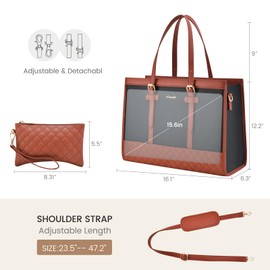 LOVEVOOK Laptop Bag for Women,15.6 inch Laptop Tote Bag Waterproof PU Leather Computer Bag Work Bags for Business Office, Large Capacity Laptop Purse Professional Work Tote Black