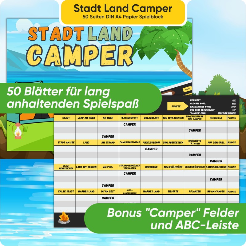 City Country Camper Game Gift DIN A4 50 Pages Paper