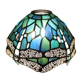 HWFEI Small Tiffany Lamp Shade 8 Inch Accessories Replacement Stained Glass Lampshade Only for Table Lamp, Pendant Lamp,Sconce Lamp(Green Dragonfly Q)
