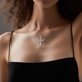ROMANTICWORK Deer Antler Cross Necklace 925 Sterling Silver Nail Cross Pendant Hunting Antler Cross Religious Jewelry Gifts for Men Women