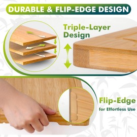 Durable Bamboo Cutting Boards for Kitchen – 3-Piece Set with Deep Juice Grooves, Carbonized Surface & Heavy-Duty Design, Perfect for Charcuterie, Meat, and Vegetables