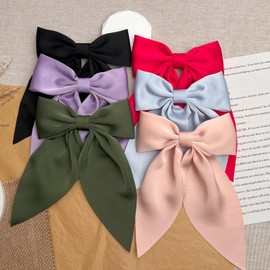 Officentra 6PCS Silky Satin Hair Bows for Women,Bow Hair Clips (New-Multi-Colored -6PCS)