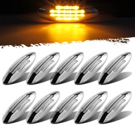 Partsam 10Pcs 6-3/5 Inch Flatline Oval Amber 24LED Side Marker Clearance Lights [DOT Approved] with Bullet Plug, Front Fender Panel Lights for Semi Trucks, Flush Mount, Waterproof