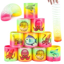Rainbow Magic Spring, 12Pcs Colorful Plastic Springy Toys Fidget Toys Walking Toy Circle Shaped Coils Party Favors Gift Stocking Stuffers for Boy Girl Children Kids (Ocean Animal)