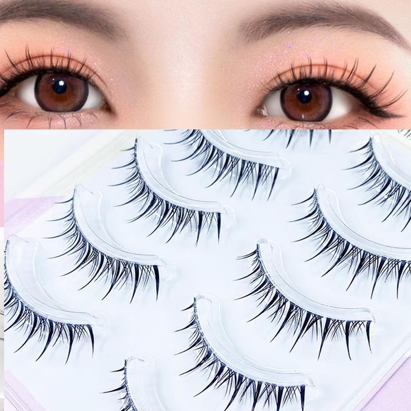 HAPVITAL False Eyelashes, 3D, 5 Pairs Natural Butt Eyelashes, Handmade,