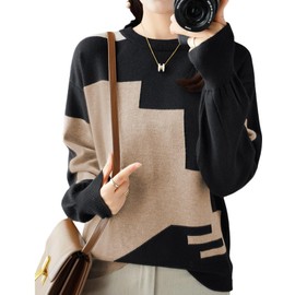 unifiss 033A Knit, Bi-Color, Pattern, Crew Neck, Long Sleeve, Cute, Warm, Spring, Autumn, beige, XL