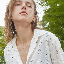 YAFEINI Cross Necklace Sterling Silver Butterfly Birthstone Pendant Necklace Jewellery Gifts for Women, Sterling Silver