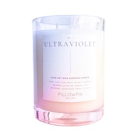 PILLOWPIA Ultraviolet 11oz Soy Candle – Romantic, Earthy, Fruity, Floral Scent – Handpoured in The USA, 100% Soy Wax, Reusable Glass Vessel, Eco-Friendly Paper Tube Packaging