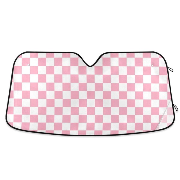 Pink White Checkered Windshield Sunshade for Car SUV Truck Front
