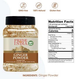 Pride of India | Ginger Fine Ground 7 Oz (198.447 gm) Medium Dual Sifter Bottle | Finely Powdered for Easy Mixing | Perfect for Cookies, Chicken Stir-Fry, Soups, Marinades, Muffins| Fresh Root Powder | Vegan, Gluten-Free, Non-Bioengineered